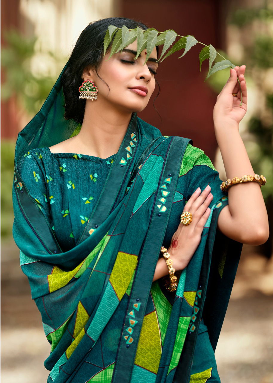 Kashvi Jasleen Fancy Wear Georgette Ethnic Wear Printed Saree Collection